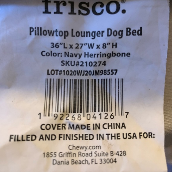 Plush Orthopedic
Pillowtop Dog Bed w/Removable
Cover, Navy Herringbone, Large - Picture 2 of 2